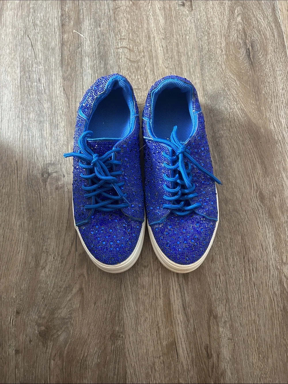 Blue Bedazzled Lace-Up Sneakers